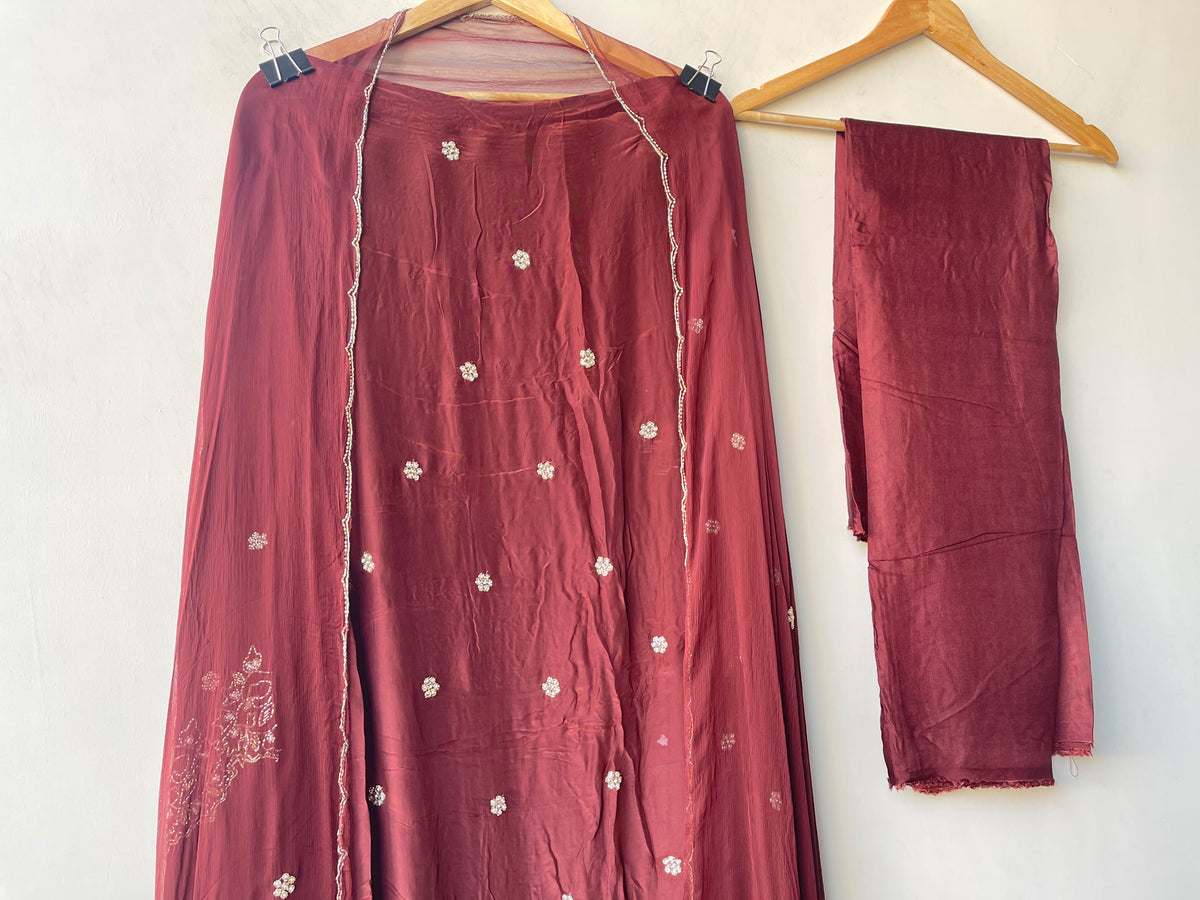Premium Embroidered Crepe Satin Unstitched 3Pcs Suit Set
