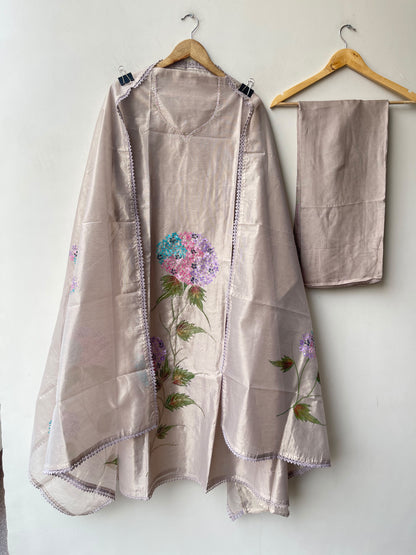 Shimmer Silk Brush Painted Elegant Unstitched Suit Set