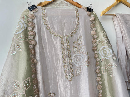 Pure crushed shimmer tissue unstitched ladies suit