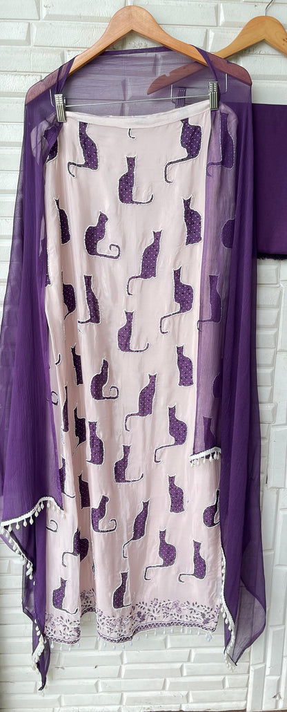 Organza crepe unstitched ladies suit Rc17481