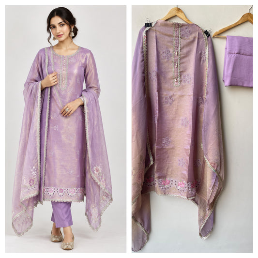 Premium Self Shimmer Silk 3 pcs Unstitched Designer Suit Set