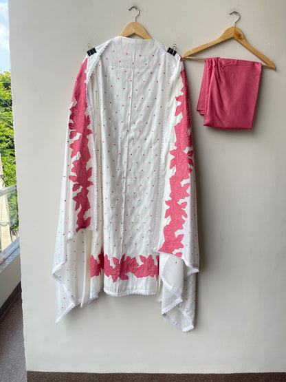 Mul Chanderi Cotton Resham Embroidered Unstitched Suit Set