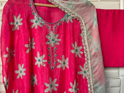 Organza silk unstitched ladies suit Rc17515