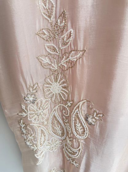 Satin crape unstitched ladies suit Rc17903