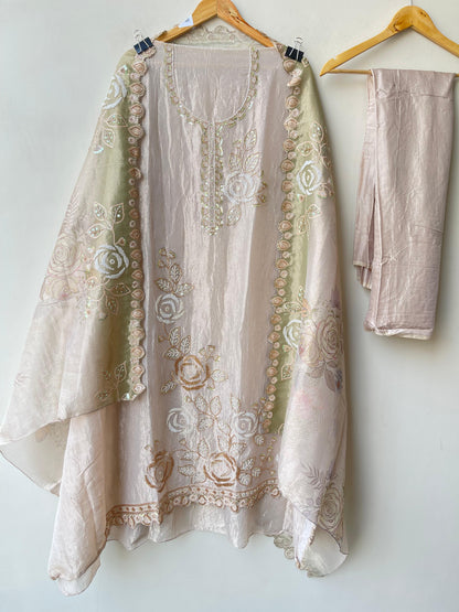 Pure crushed shimmer tissue unstitched ladies suit
