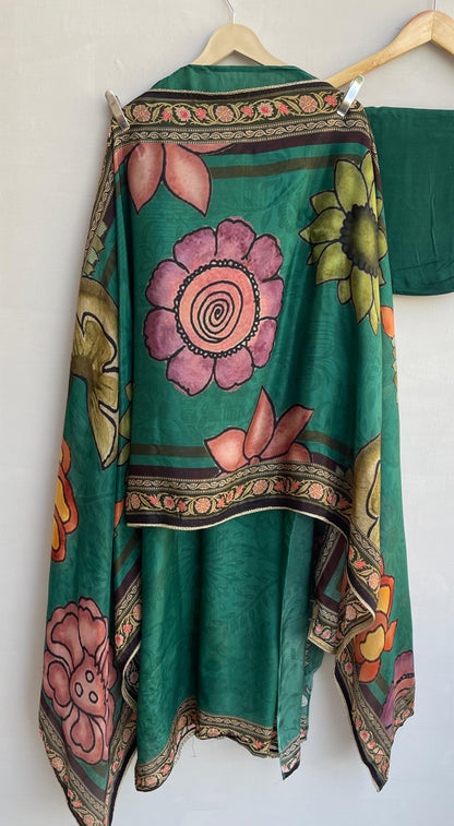 Crape satin unstitched ladies suit Rc17884