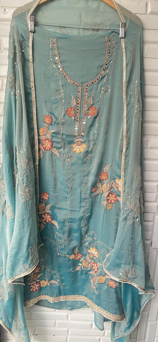 Self crushed shimmer chinon unstitched ladies suit Rc17788 (a)