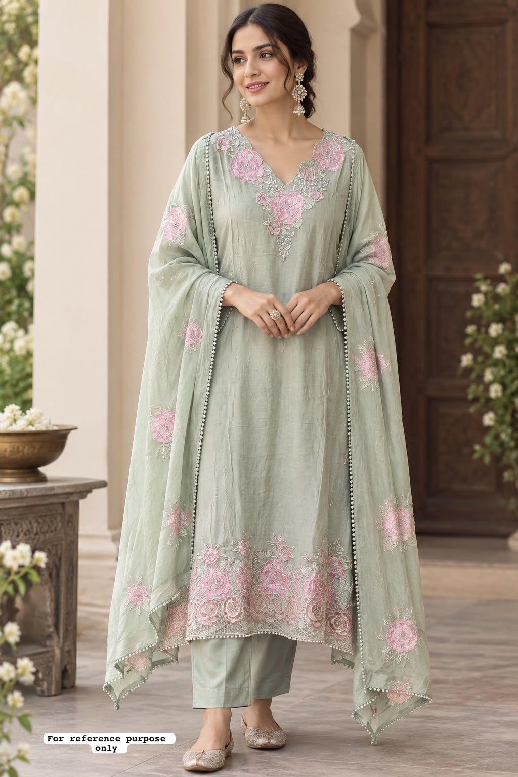 Designer Crepe Satin Resham Embroidered Unstitched Suit Set