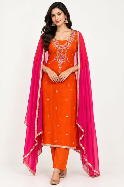 Premium Glass organza Unstitched 3 pcs Suit Set