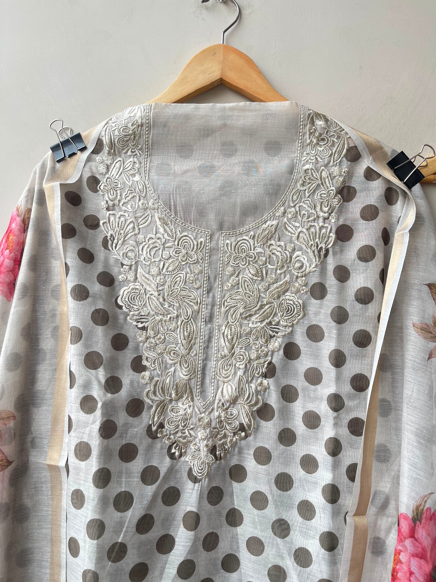 Mul chanderi polka dots printed unstitched ladies suit Rc19209 (b)