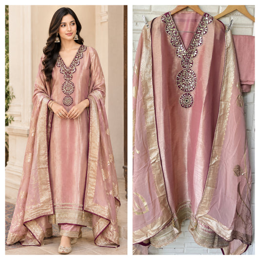 Premium Shimmer Silk Unstitched Designer Suit Set