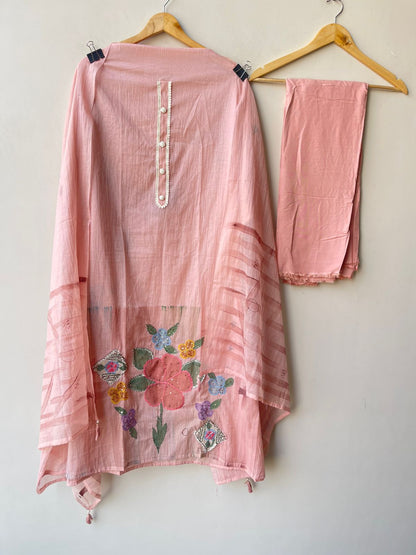 Mul chanderi brush painted unstitched ladies suit