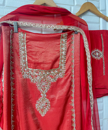 Shimmer silk unstitched ladies suit Rc17672