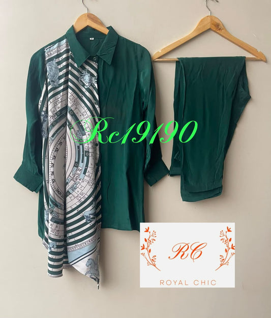 Satin crepe printed stitched ladies coord set Rc19190