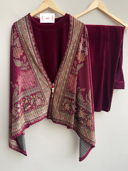 Imported velvet readymade ladies winter coord set Rc18815
