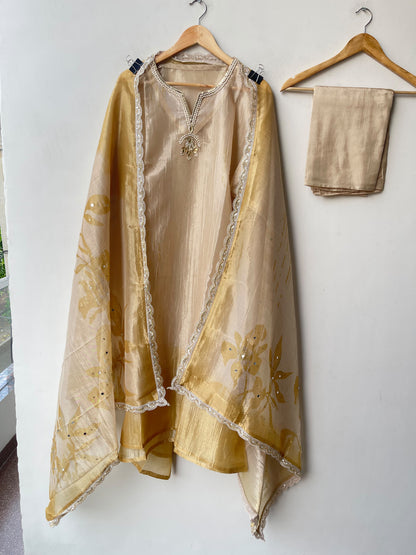 Premium Shimmer Crushed Tissue Shaded 3 pcs Designer Unstitched Suit Set