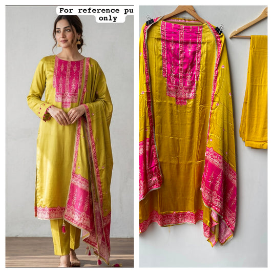 Gajji silk printed unstitched ladies suit Rc19210