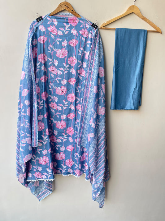 Printed Cotton Embroidered Unstitched 3 Pcs Suit Set