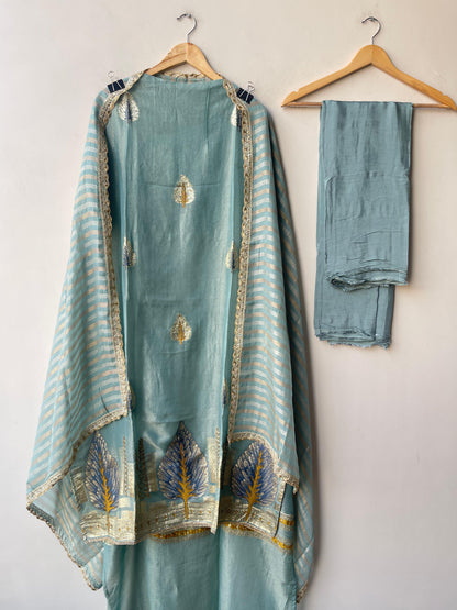 Banarasi shimmer silk printed unstitched ladies suit Rc19333 (a)