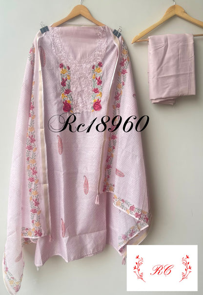 Mul chanderi printed ladies unstitched suit Rc18960 (a)