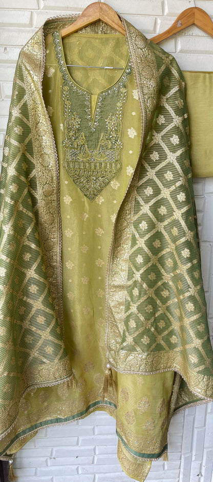 Banarasi shimmer silk unstitched ladies suit Rc17754