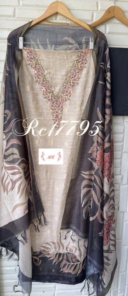 Banarasi soft linen silk unstitched ladies suit Rc17795