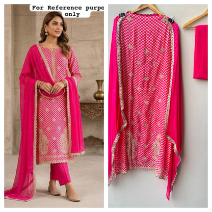 Mul chanderi printed ladies unstitched suit Rc19238
