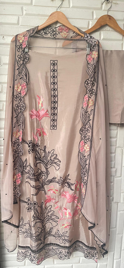 Glass organza unstitched ladies suit Rc17769