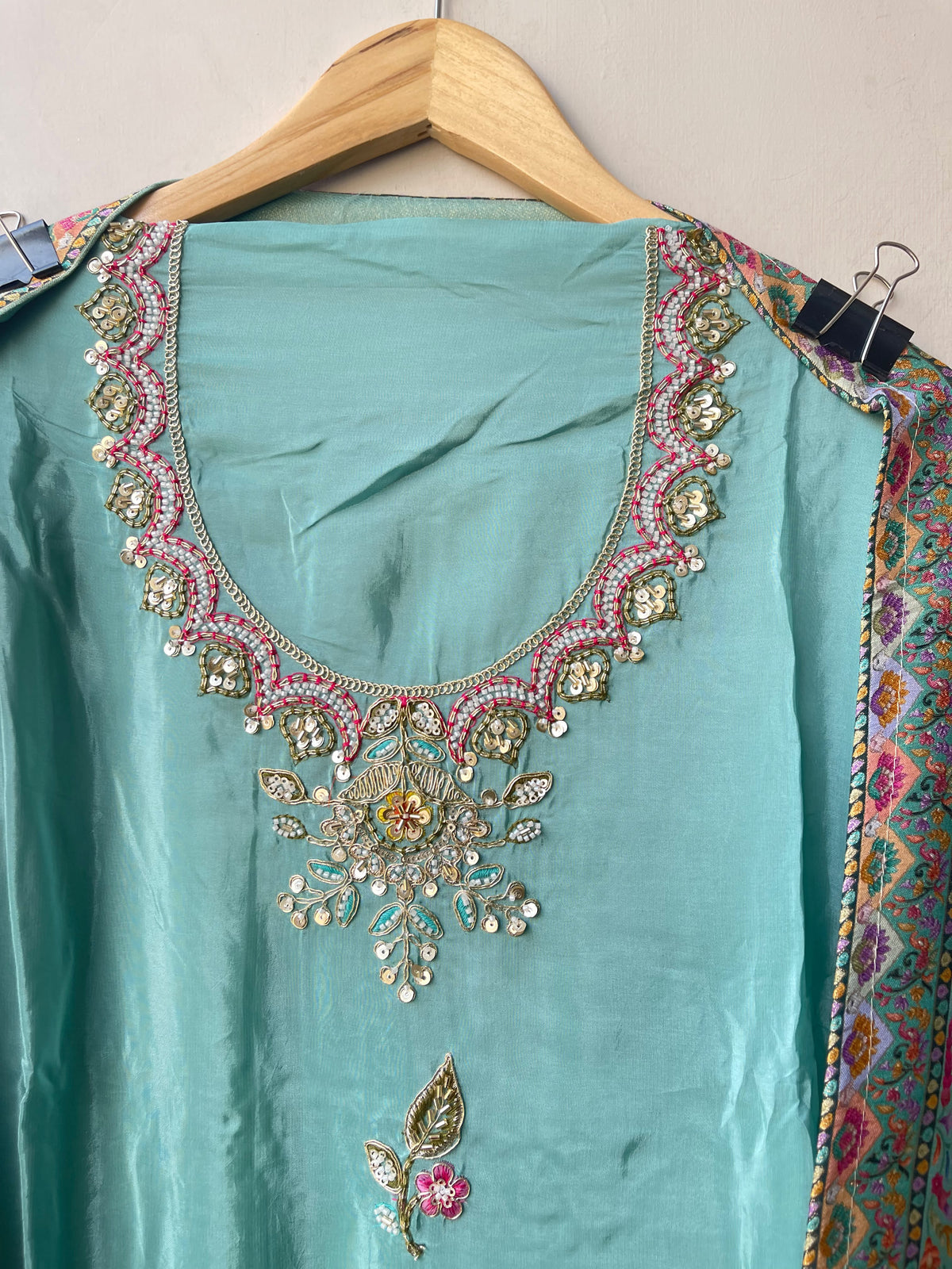 Premium Embroidered Crepe Satin Unstitched Designer 3 Pcs Suit Set