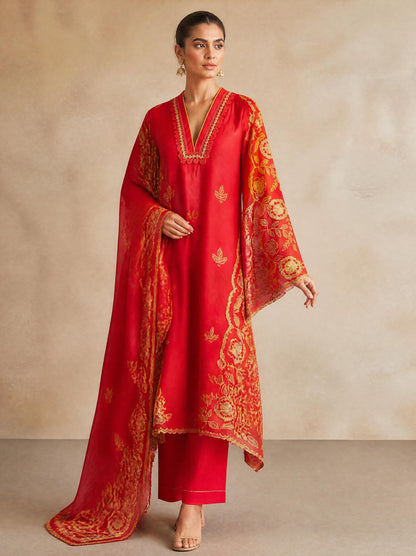 Designer Mul Chanderi 3 Pcs Unstitched Suit Set