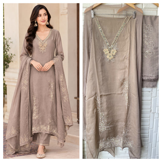 Premium Organza Tuile Embroidered Unstitched Suit Set