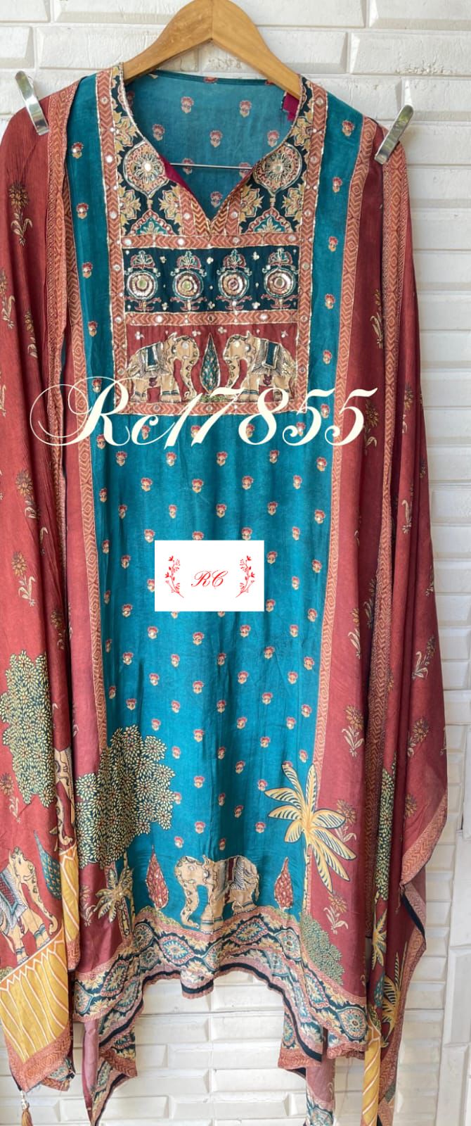 Satin crape unstitched ladies suit Rc17855