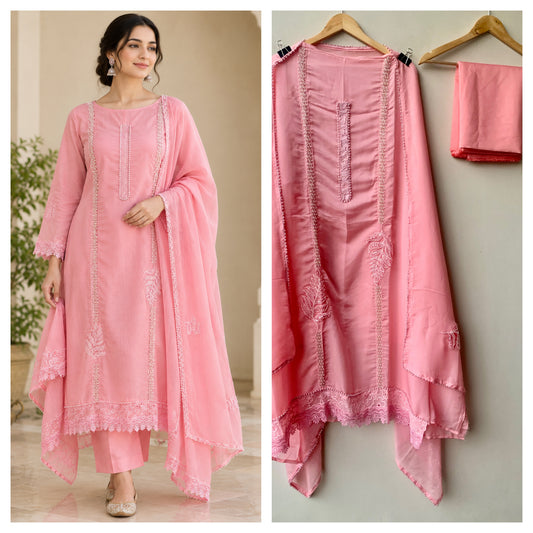 Organza Tuile Embroidered Elegant Unstitched Suit Set