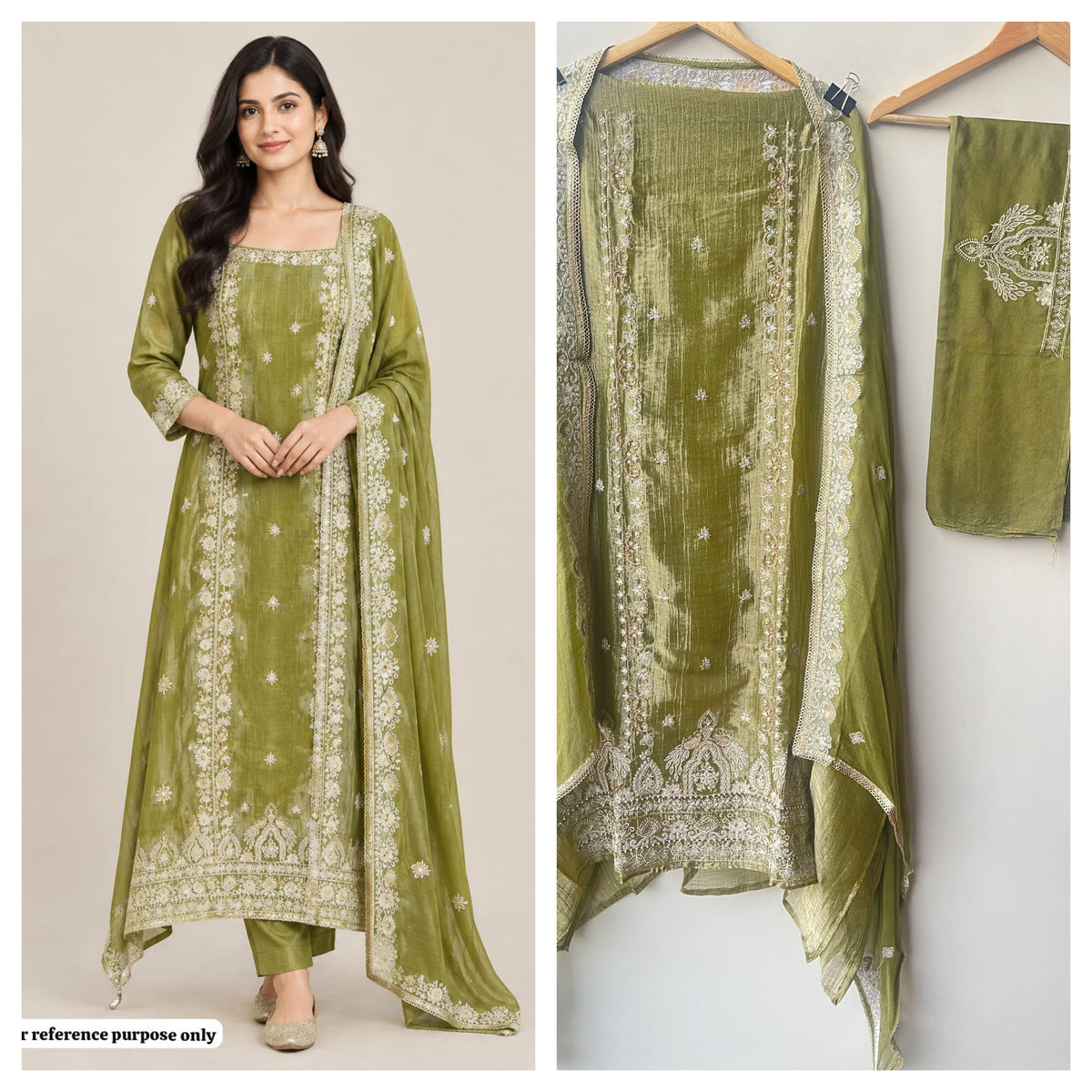Elegant Shimmer Tissue Embroidered Designer 3 Pcs Unstitched Suit Set