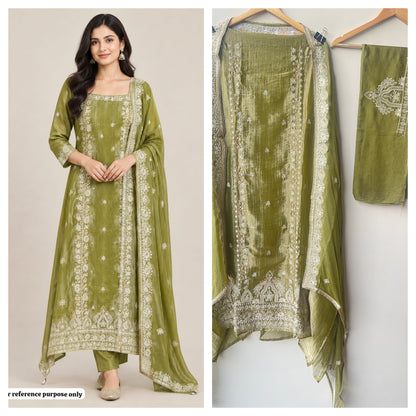 Elegant Shimmer Tissue Embroidered Designer 3 Pcs Unstitched Suit Set