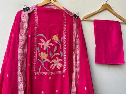 Banarasi Mul Chanderi Designer Unstitched 3pcs Suit Set