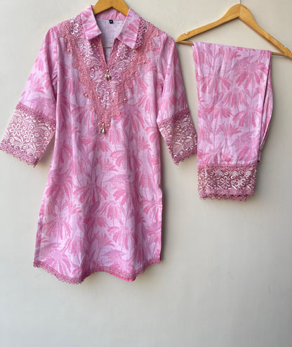 Linen printed stitched ladies coord set Rc19090
