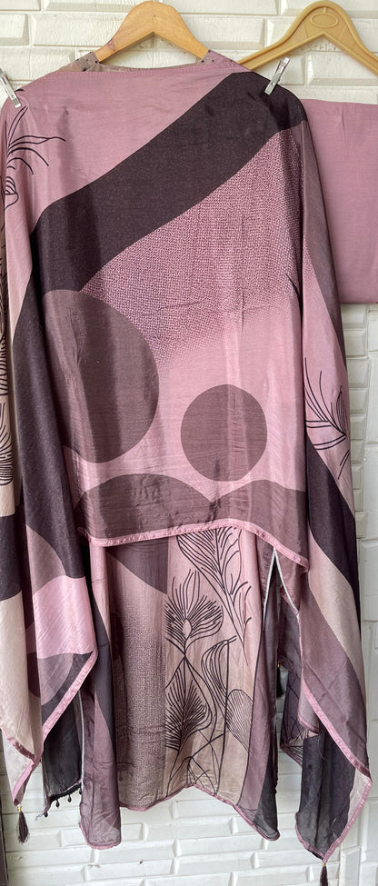 Satin crape unstitched ladies suit Rc17782