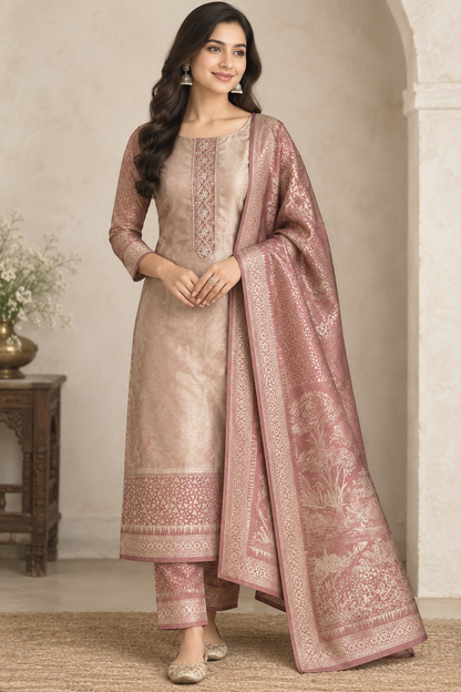 Premium Shimmer Giraffe silk woven Unstitched Designer Suit Set