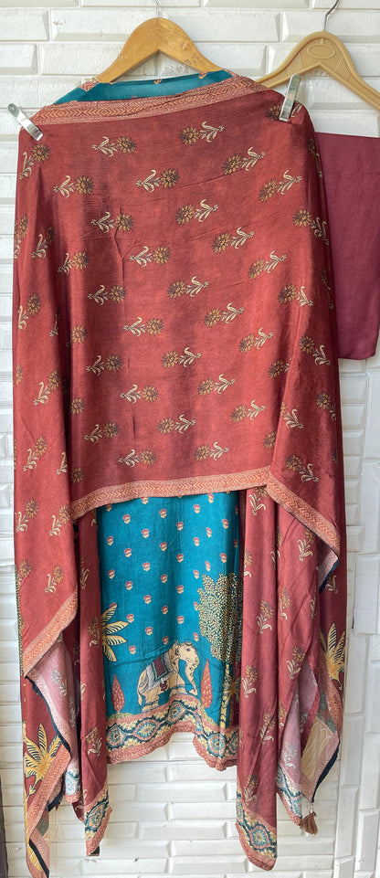 Satin crape unstitched ladies suit Rc17855