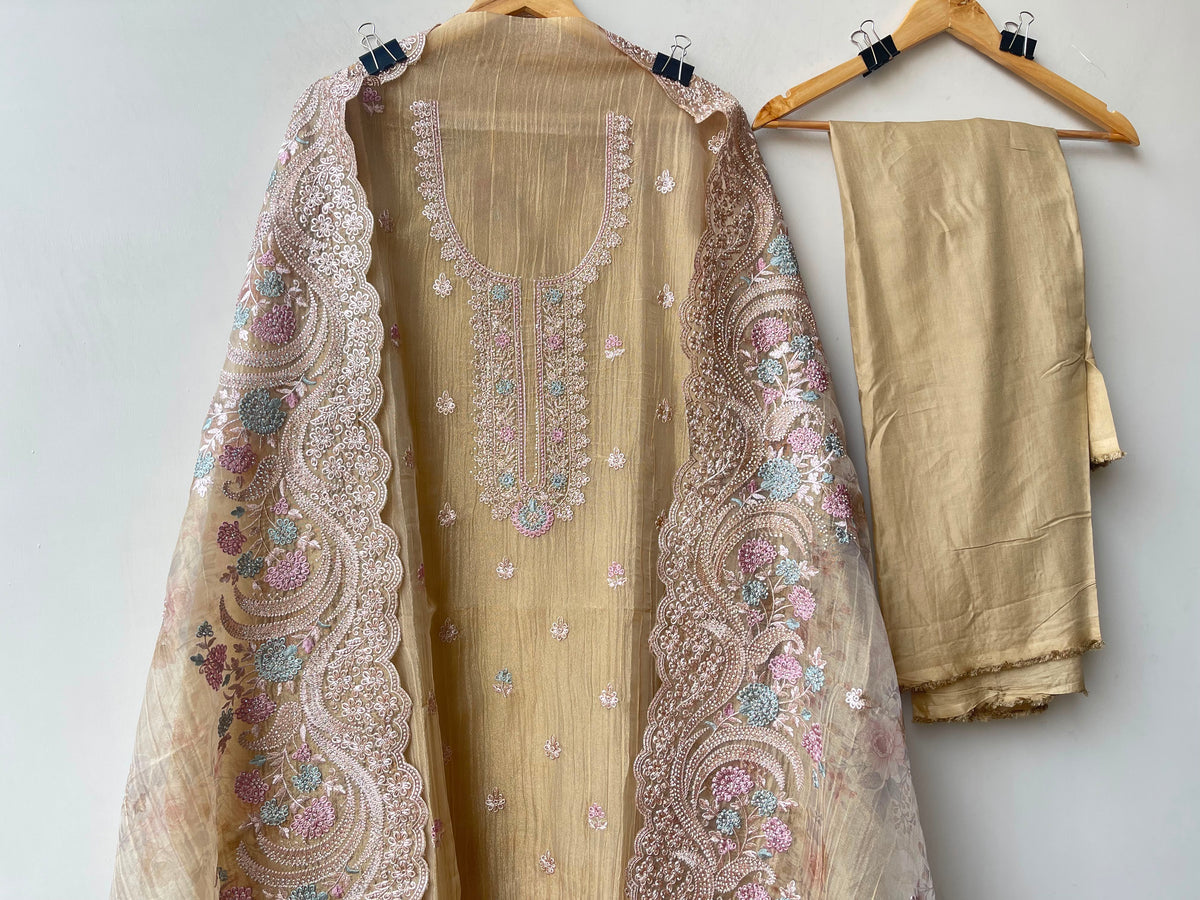 Pure Crushed Shimmer Tissue Ladies Unstitched Suit with Zari Embroidery RC-19268(B) - Royal Chic by Priti (photo 6)