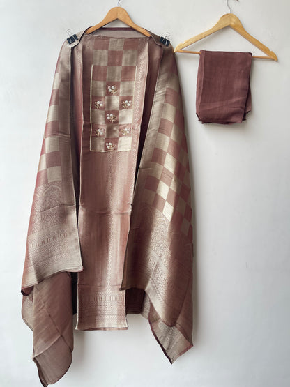 Luxurious Pure Shimmer Giraffe Silk Woven Unstitched Designer 3 Pcs Suit Set