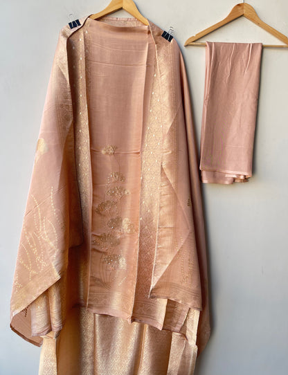 Designer Unstitched Banarasi Shimmer Silk 3pcs Suit Set