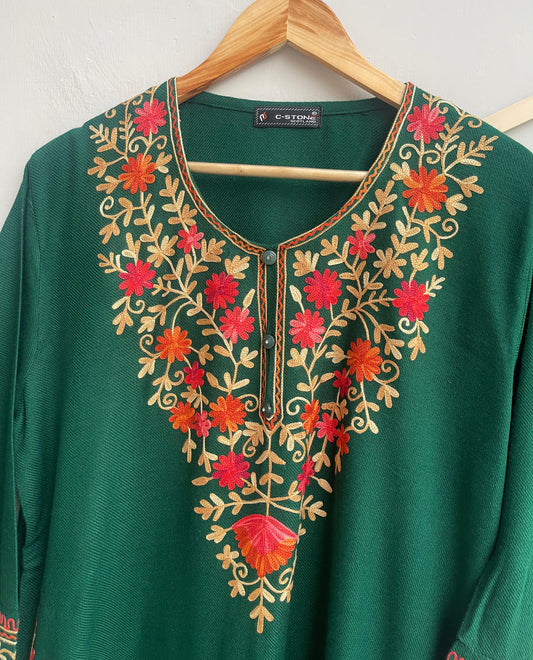 Woolen readymade pheron resham embroidered coord set Rc18870