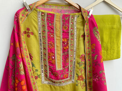 Satin crepe unstitched ladies suit Rc17934 (b)