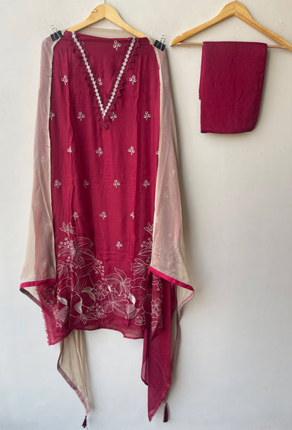 Elegant Resham Embroidered Unstitched Suit Set