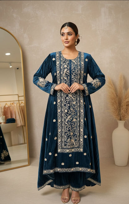 Micra crushed velvet unstitched ladies suit Rc18211