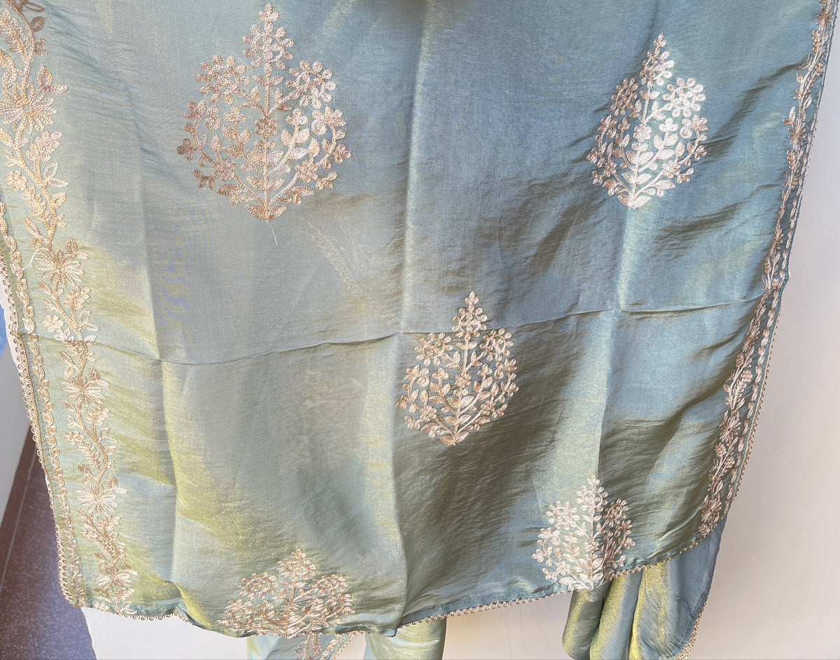 Designer Shimmer Silk 3pcs Unstitched Suit Set