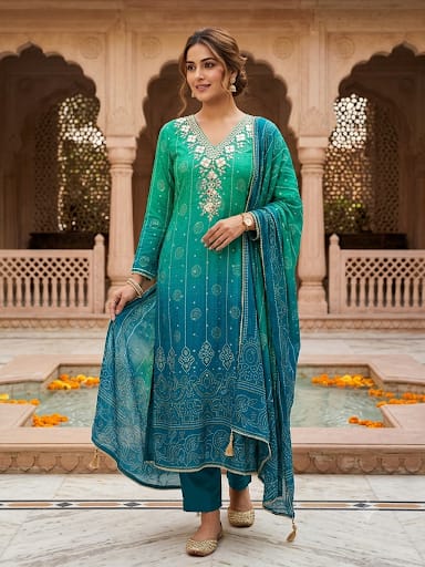 Double shaded banarasi ladies unstitched printed suit Rc19324