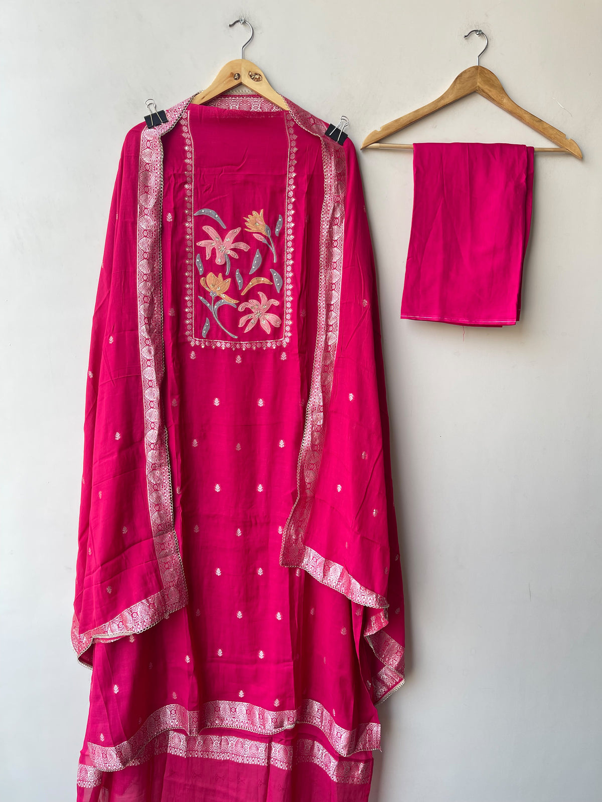 Banarasi Mul Chanderi Designer Unstitched 3pcs Suit Set